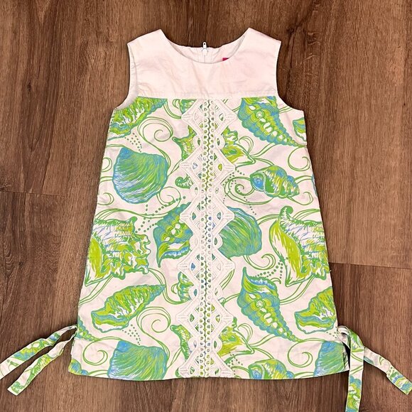 Lilly Pulitzer Jubilee Girls Seashell Green White Shift Dress Sz 4 - Picture 1 of 10